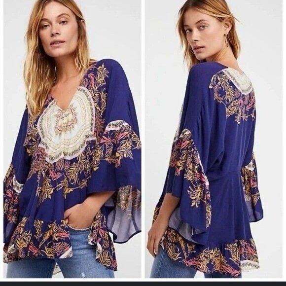 Free People Tops - Free People Sunset Dreams Ruffle Top Bell Sleeves Women's Size XS